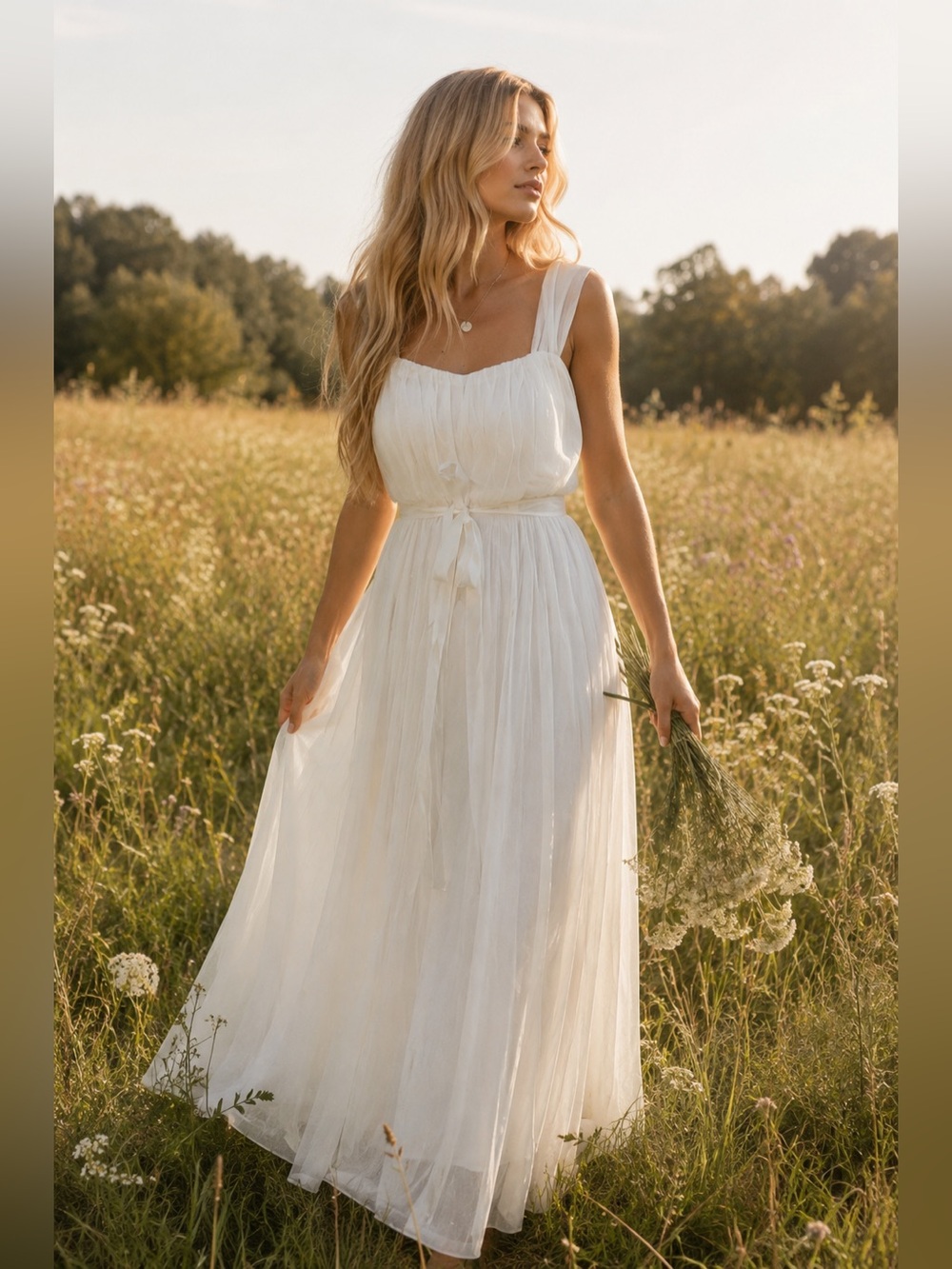 White Sleeveless bridal Maxi Dress